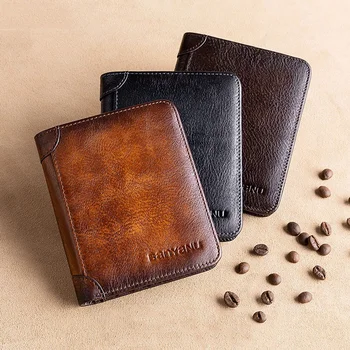 Novi Rfid novčanici od prave kože za muškarce Vintage Thin Short Multi Function ID Credit Card Holder Money Bag