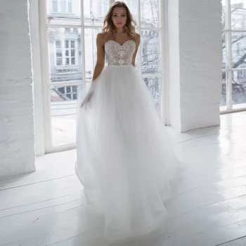 Običaj Držači Vjenčanica 2021 Vestido De Novia Slatka Prozirna Traka Biseri Oblog Vjenčanica Robe De Mariage