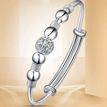 OMHXZJ Veliko europska moda žena djevojka stranka vjenčani dar sretan perle S999 srebra pljuska narukvica BA04