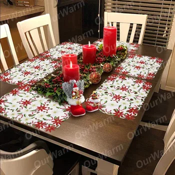OurWarm 2 komada božićni stol mat poinsettia vezene maramice za jednokratnu posuđe božićna dekoracija stola 28см x 44см
