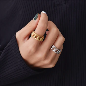 Peri'sbox zlato srebro boja nabijen krug prstena link upletena geometrijski prsten za žene stare otvoreni prsten podesive 2019 modni