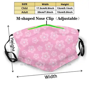 Pink Cherry Blossom Print Reusable Maska Pm2.5 Filter Maska Za Lice Djeca Pink Višnje Boje Slatka Kawai Pastelno Cvijet Cvijet Sakura