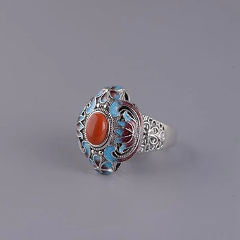 Prirodni Хотан plavi emajl porculan otvoreni prsten kineski stil retro originalni jedinstveni šarm ženski brand srebrni nakit