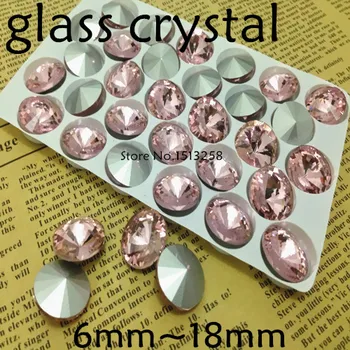 Ružičasta boja Rivoli Crystal Fancy Stone Point Back Glass Stone For Making Jewelry 6mm 8mm 10mm 12mm 14mm, 16mm 18mm