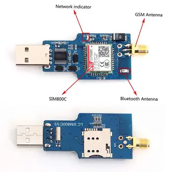 SIM800C USB GSM to Serial GPRS modularna ploča s crnim antenu na brodu čip CH340T,ugrađena GSM antena Bluetooth antena