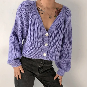 SUCHCUTE fashion 2020 woman sweaters v izrez flare sleeve cardigan y2k ljubičasta pletene vintage kaput fuzzy e girl 90s odjeću