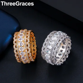 ThreeGraces jedinstveni žuto zlatni oval cijele veliki выдалбливают CZ vjenčanja vjenčani prstenovi za žene nakit RG093