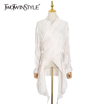 TWOTWINSTYLE nepravilnog stare košulje za žene rever dugi rukav minimalistički veliki veličina elegantan bluza ženska moda 2020