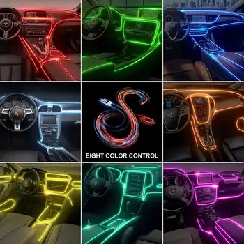 Unutrašnjost automobila led trake atmosferski svjetlo auto ploča za fiber-optički ukrasne difuzno svjetlo lampe RGB daljinski upravljač pribor