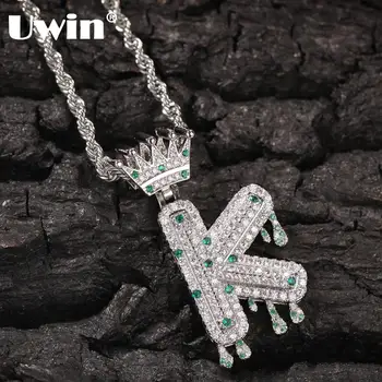 Uwin hip-hop nakit kapanje vode Početno slovo lanac ogrlica sa krunom kuka privjesak muškarci i žene kubni Cirkon hip-hop nakit