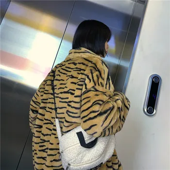 Vanjska Odjeća Zebra Tigar Predložak Žene Munja Jakna Klasicni Zima Toplo Ženski Kaput Moda Pliš Munje Džep Jakne