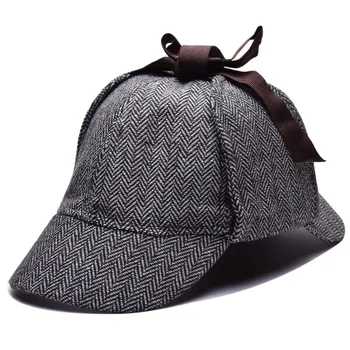 Visoka Kvaliteta Cosplay Cap Detektiv Sherlock Holmes Deerstalker Hat Siva Šalice Nove Beretke Cap Vestidos Dva Polja Deerstalker Hat