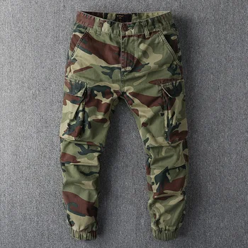 Vojne hlače-teretni muškarci pamuk kamuflaža elastičnost Muške hlače multi-džepovi oprati trkača svakodnevni Pantalon Homme XS-2XL
