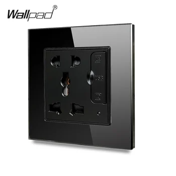 Wallpad S6 White Black Glass Panel Single Universal Socket with 3.1 A 2 x USB Charging Port, EU UK US BS Wall Power Outlet Plate
