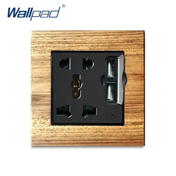 Wallpad zidni prekidač svjetla i rozeta komplet crni gumb rocker ruke prirodni drveni panel osnovna električna utičnica