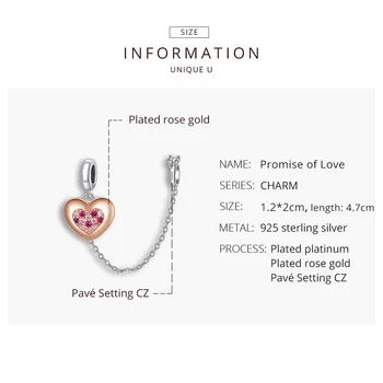WOSTU 2020 novi 925 sterling srebra lanac sigurnosti pink ljubav srce CZ privjesci privjesak odgovara originalne narukvice nakit poklon FNC396