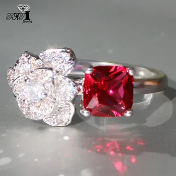 YaYI Nakit Princess Cut 8 CT Crveni Cirkon srebrna boja vjenčano prstenje, vjenčano prstenje srca djevojke stranka prsten darove 941