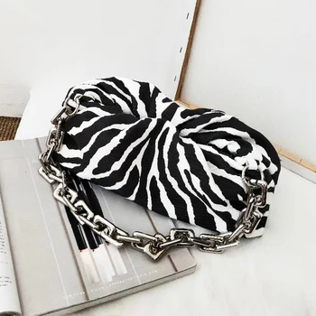 Zebra-stripe Underarm Bag Printing Clutch Party knedla novčanik ženski jastuk torba krpelj lanac torba veliki Ruched Cloud Bag