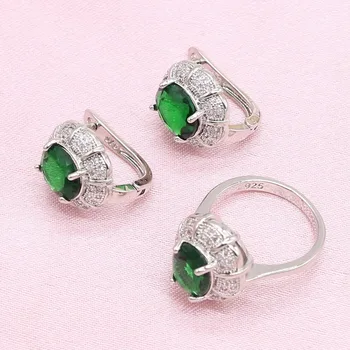 Zelena plava ljubičasta kamenje srebrna boja nakit kompleti za žene vjenčanje ogrlica privjesak, prsten folijom naušnice poklon kutija