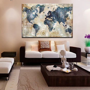 Zidni ukras Akvarel karta svijeta zid umjetnost platnu plakati i platnu Slikarstvo slike za dnevni boravak kućni dekor