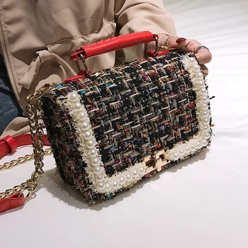 Zimska moda nova ženska torba četvrtasta kvaliteta vune biseri ženska dizajnersku torbu ženska lanac ramena Crossbody torba 2019