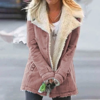 Zimska ženska kaput svakodnevni отложной ovratnik debeli dugu jaknu, kaput moda čvrste gumb runo topla ženska gornja odjeća plus size