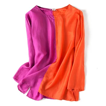 Ženska vintage bluzu od prirodne svile OL Pure Silk Tops with Plus Size large size holiday Women elegant O-izrez dugi rukav bluze