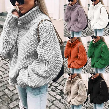 Всесезонный ženski casual džemper dugih rukava majice solidne rameni džemper pletene puna pulover dugih rukava