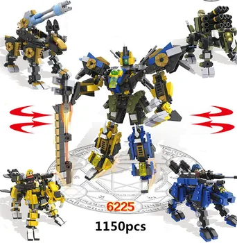 1150pcs+ hsanhe mutil-change series 4 in 1 fighting robot blocks set lion cow space star robot bricks for children gift #24