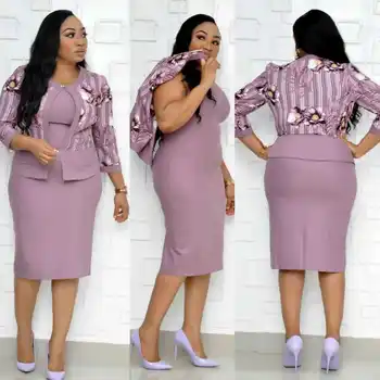 2019 nova jesen elegent MODA STIL afričkih žena print plus size koljena haljina XL-4XL
