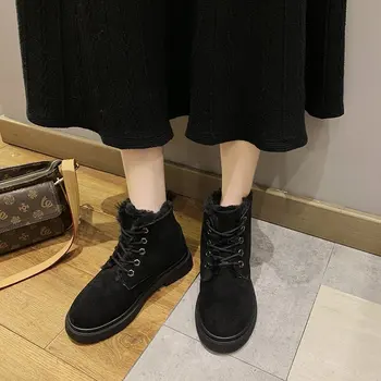 2020 nove ženske tople zimske cipele na ravnoj platformi čipke Ženske cipele krzna antilop čizme Ženske crnci