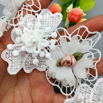 20x šifon francuski 3D ruža cvijet Biser cvjetne čipke završiti vjenčanicu tkanina Traka Dentelle šivanje vezene oblog obrt
