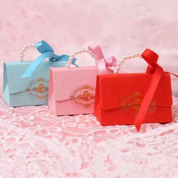 30шт torba oblik papira pink ili plava boja vjenčanje slatke kutije stranke bombon kutija poklon kutije s naljepnica