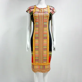 Bodycon Dress Seksi African Women ' s Clothing Summer Printed Round Neck Vintage Dresses Afrika Kleidung Fashion vanjska odjeća