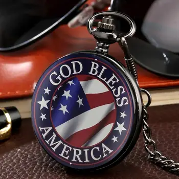 Bože blagoslovi Ameriku kvarc džepni sat zastavu SAD-trake zvijezde nacionalne zastavice zastava Sjedinjenih američkih Država lanca satovi za muškarce žene