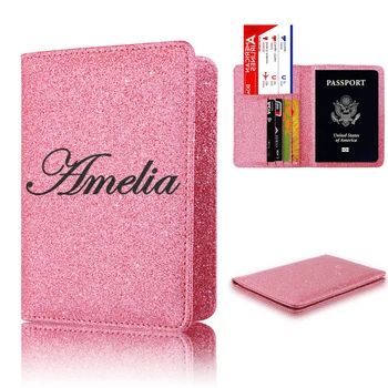 Custom name Luxury Elegant Women Passport Cover Pink Bright Surface Reza Travel Passport Ticket Holder Cover on the Passport Cas