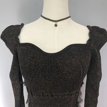 Kvadratni ovratnik džemper Žena Jesen Zima dugih rukava korejski pulover pletene džemper usjeva vrhovima povući Femme Hiver Dres