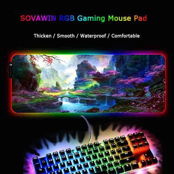 MRG Flower Forest Landscape RGB velika gaming podloga za miša Gamer Led računalni miš veliki s pozadinskim osvjetljenjem tipkovnice stolni mat