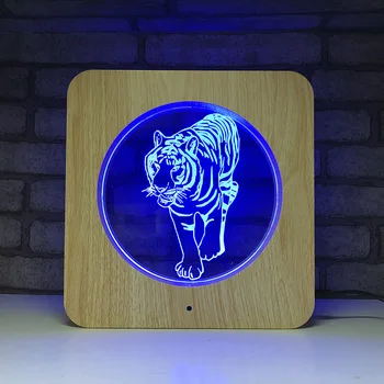 Novi drveni Tigar 3D LED RGB Night Light 7 promjena boje lampe figurice 528 dječaci djevojčice božićne igračke