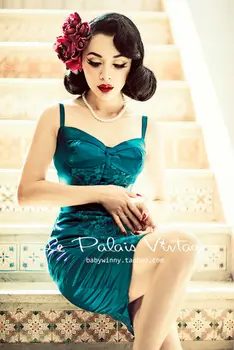 [PING Le Palais Vintage limited edition retro elegant lace šivanje malachite green Corset Dress/BODYCON DRESS