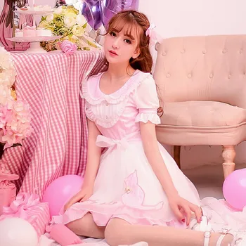 Princess sweet Lolita prerušiti bombona kiša novi godišnji japanski stil slatka slatka mačka vez šifon tartan haljina W36