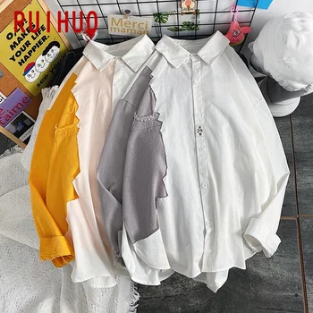 RUIHUO Patchwork svakodnevni košulje za muškarce odjeća 2021 moda ulica muška košulja Bijela tipka gore dugi rukav košulje muškarci M-3XL