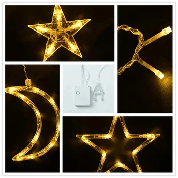 Svjetlucanje Zvijezda/Mjesec Vila je svjetlo ukras 12 Led zavjese gudačkih svjetla za spavaće sobe Ramazan rođendan Božić unutarnji ukras