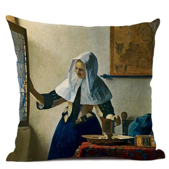 Umjetnost ulje na platnu Biser djevojka sjedalo 45 * 45cm styling kava-bar hotel ured lana jastučnice Johannes Vermmer
