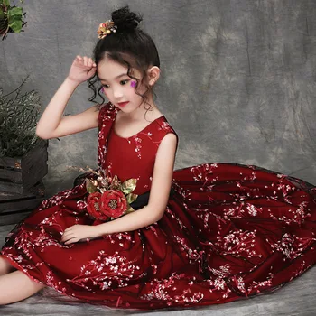 Vintage Elegant flower girl dress plum flower children wedding party Dress for girls odjeća princeza loptu haljina djeca vestido