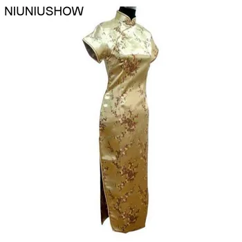 Zlatno tradicionalni kineski haljina ženska satin je duga odjeća Cheongsam Qipao plus veličina S M L XL XXL XXXL 4XL 5XL 6XL J3081