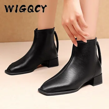 Čizme za žene kvadratnom čarapa trendy cipele kratke čizme munja trg štikle udoban umjetna koža kvadratnom peta Dama cipele
