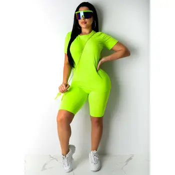 Ženski Sportski Odijelo Neonski Top Kratke Hlače Poligon Odjeća Sportska Odijelo Moda Ljetni Outfit Dame Casual Set Od 2 Komada